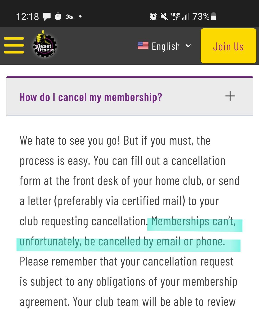 Process to Cancel My Planet Fitness Membership